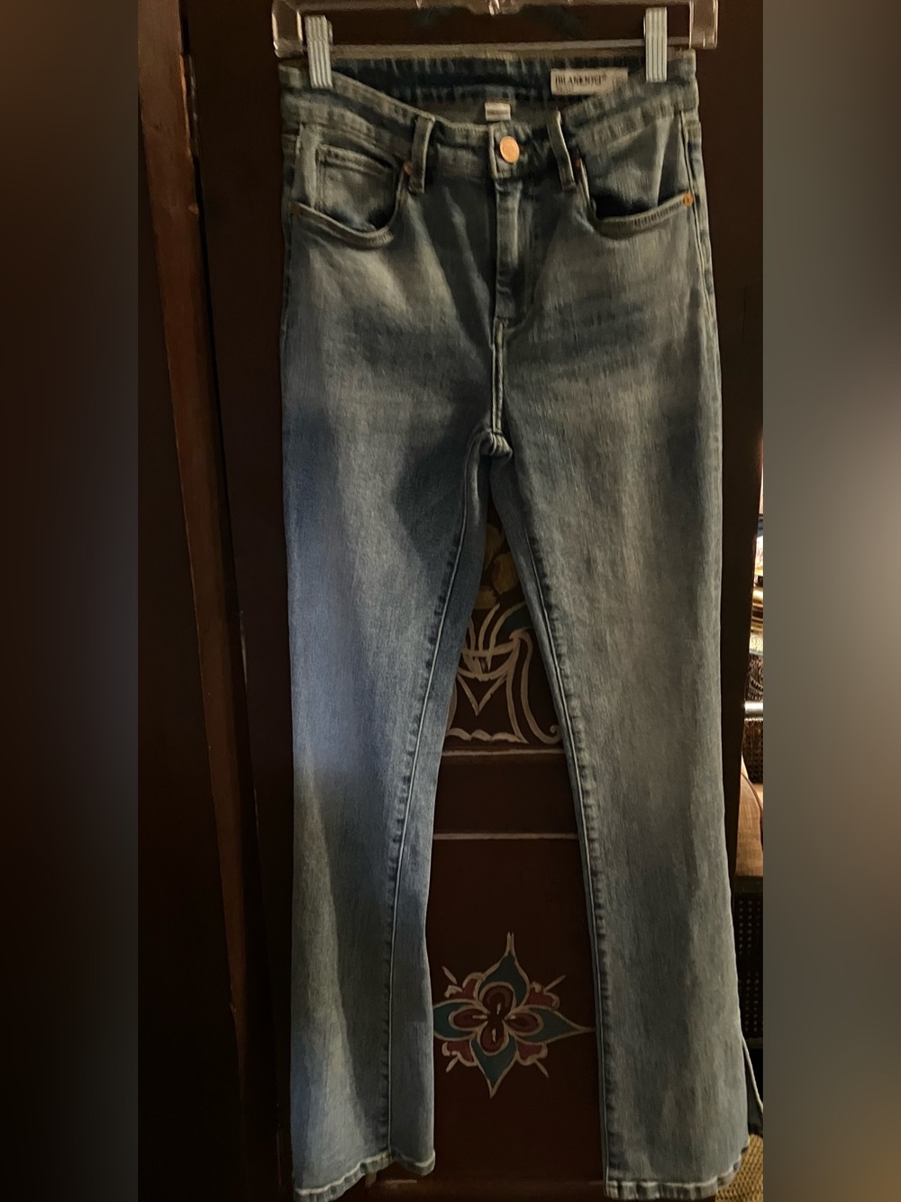 Blank NYC High Rise Straight Leg Jeans in Light Blue Wash